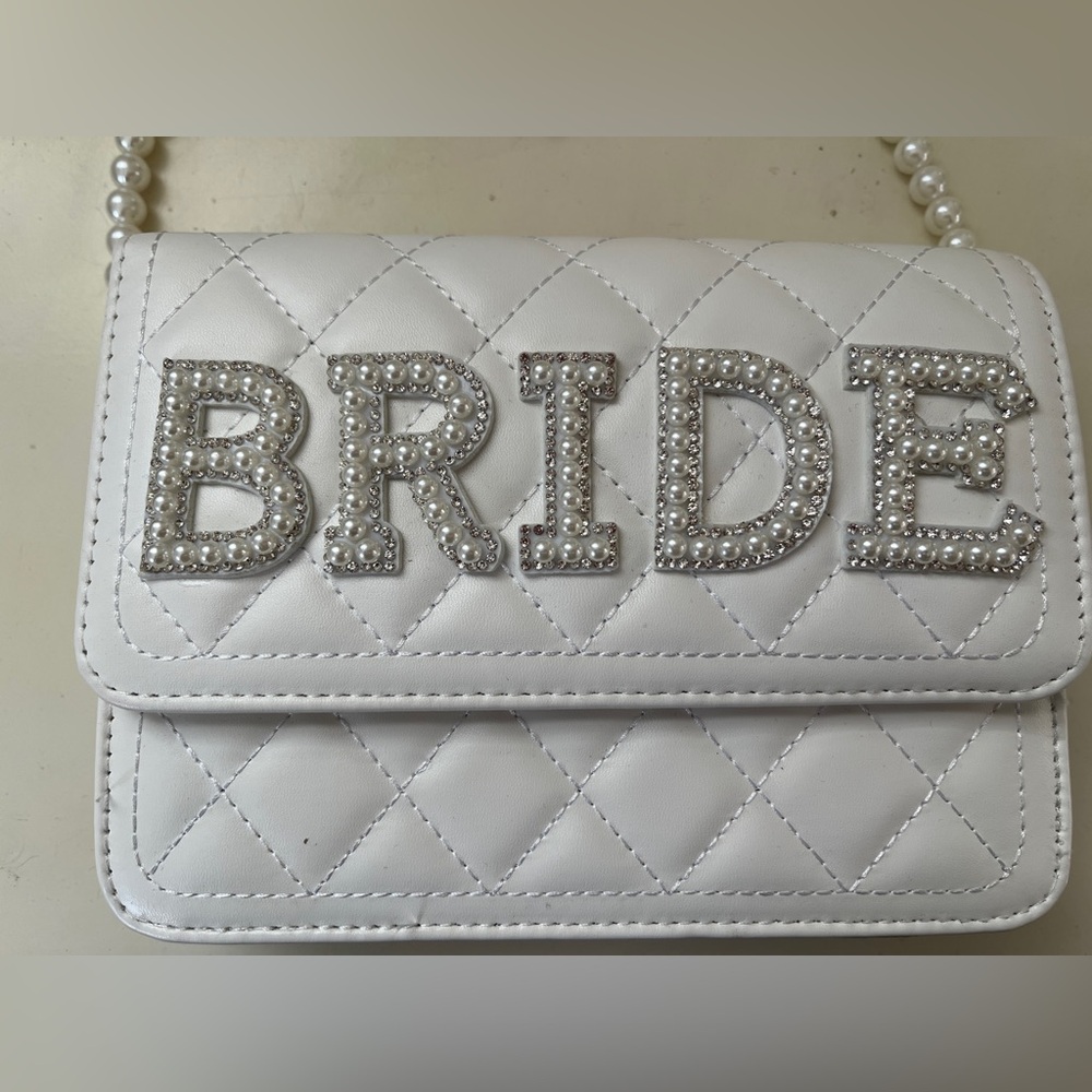 White Quilted Bride Clutch with Pearl Strap